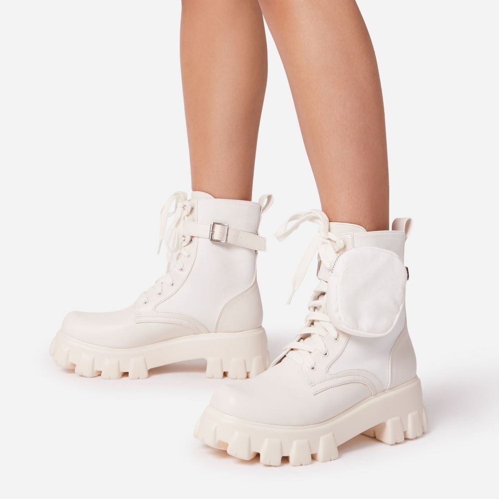EGO | Flame Pocket Detail Lace Up Chunky Sole Ankle Biker Boot
